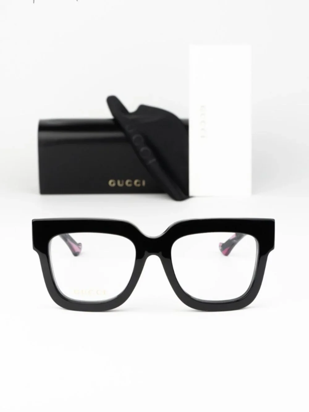 Gucci Women Eyeglasses Black Pink Demo Square GG1549O 003 NEW AUTHENTIC